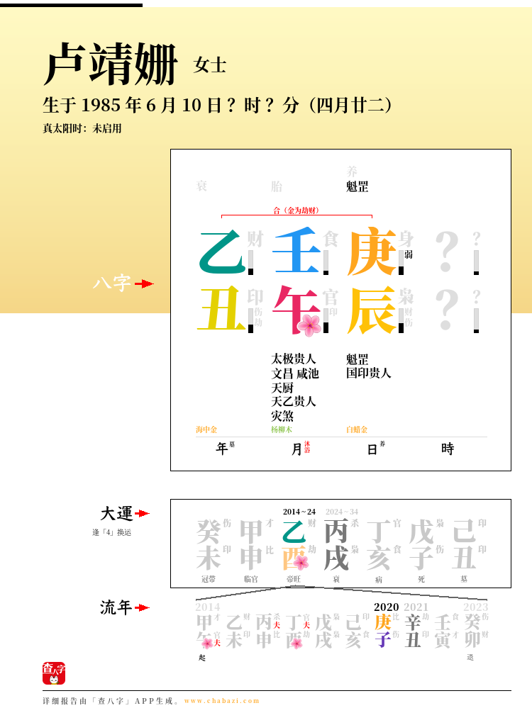 卢靖姗的出生日期生辰八字分析