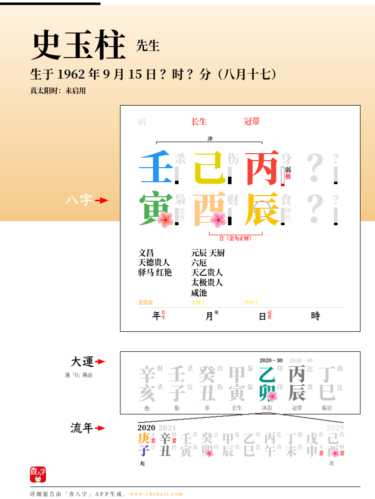 史玉柱的出生日期生辰八字分析