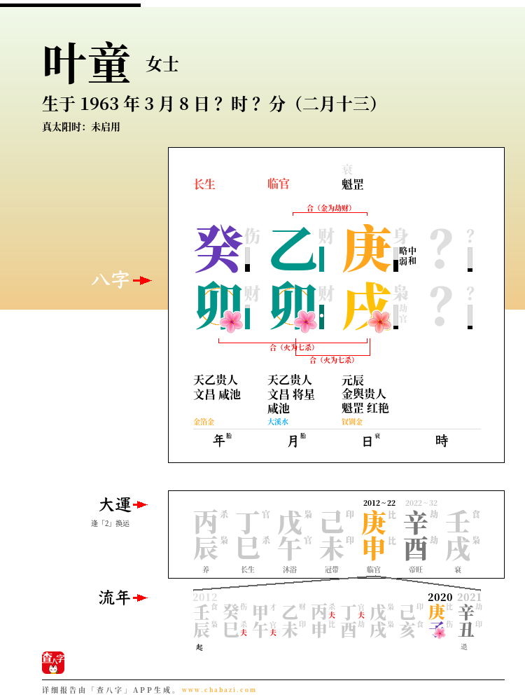 叶童的出生日期生辰八字分析