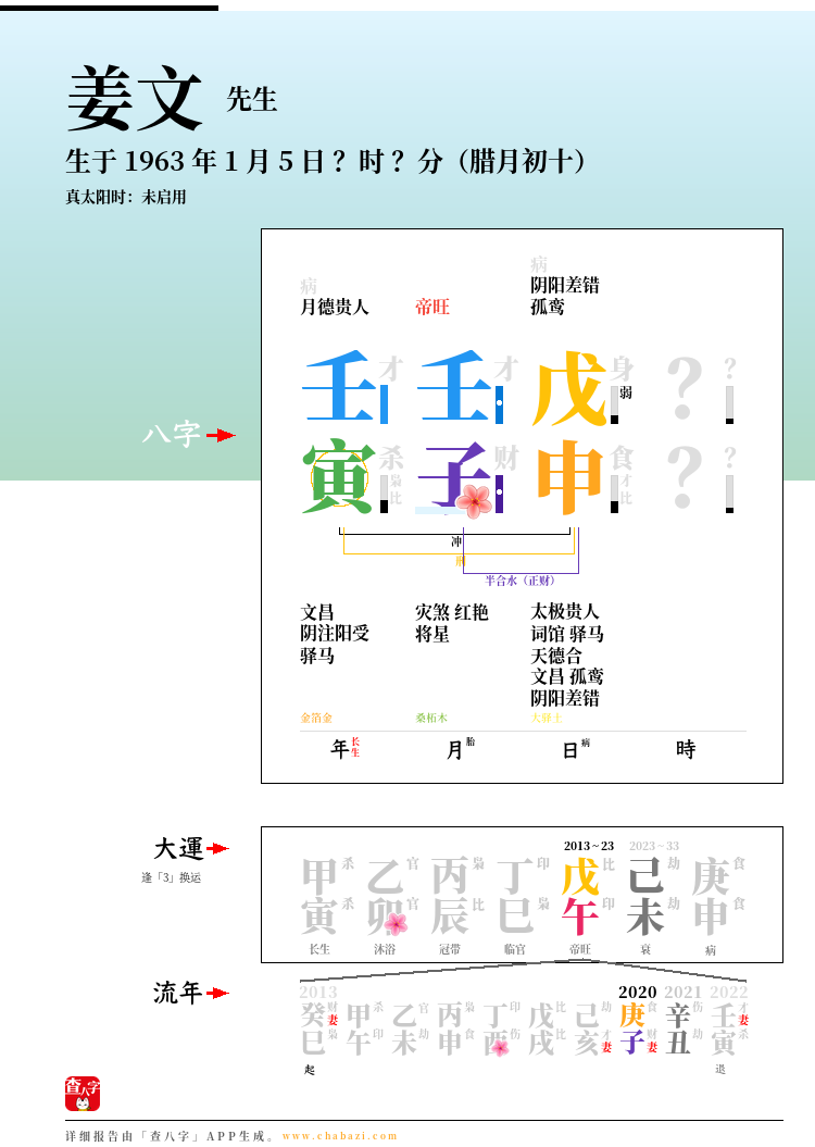 姜文的出生日期生辰八字分析
