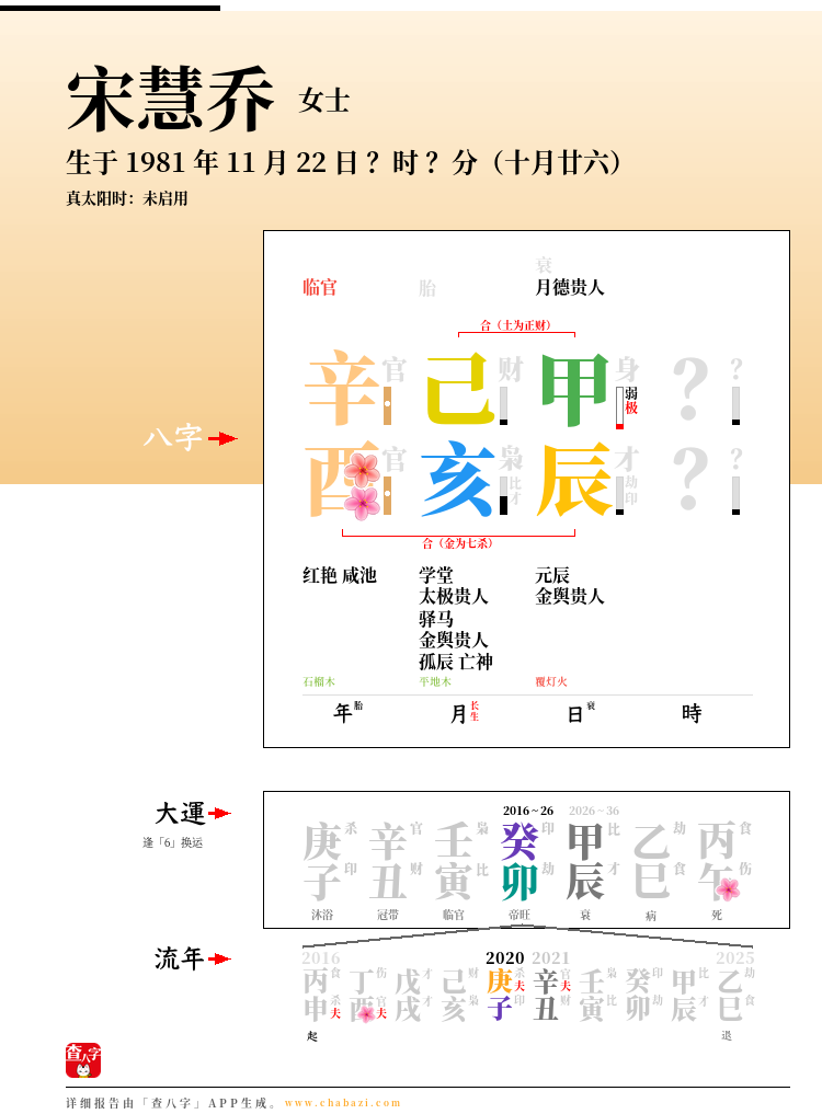 宋慧乔的出生日期生辰八字分析