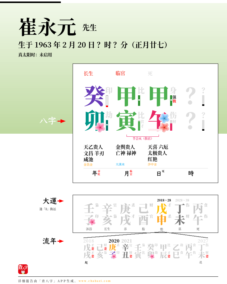 崔永元的出生日期生辰八字分析