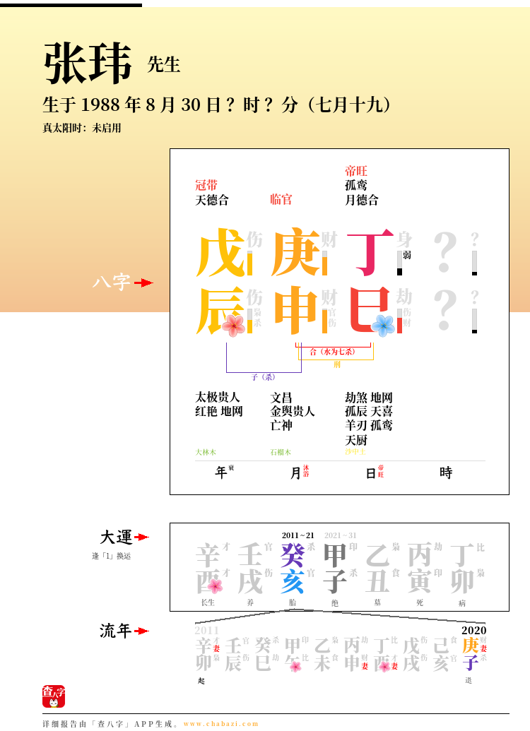张玮的出生日期生辰八字分析