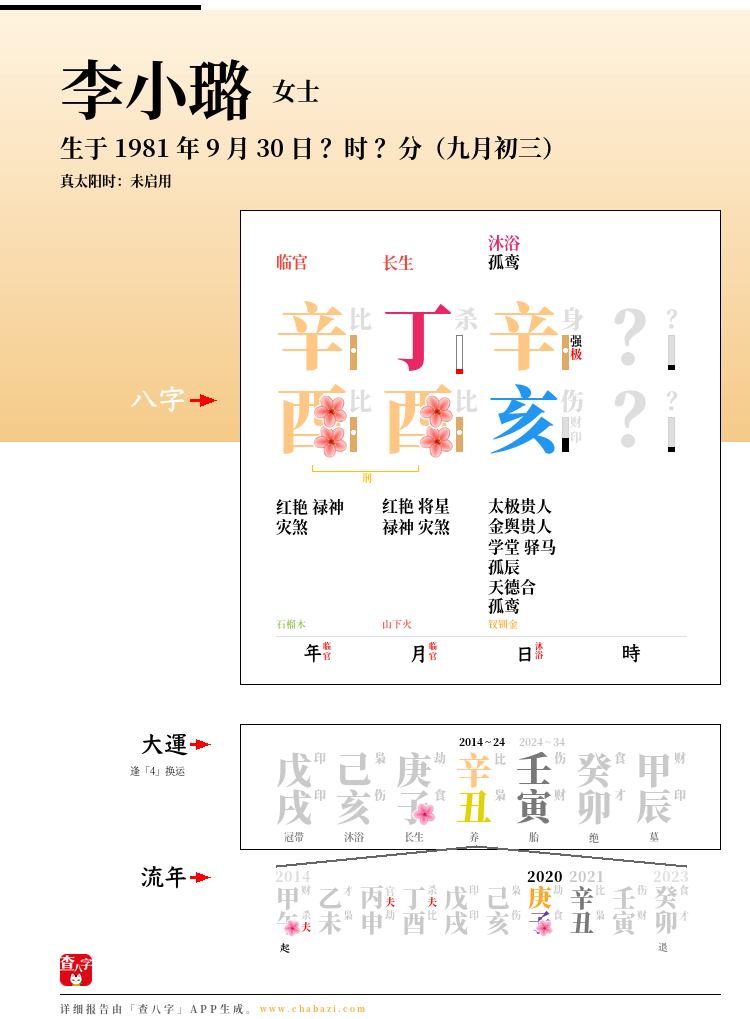 李小璐的出生日期生辰八字分析
