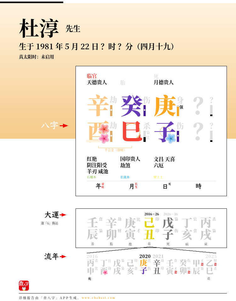 杜淳的出生日期生辰八字分析