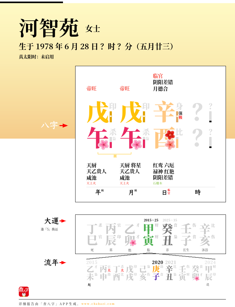 河智苑的出生日期生辰八字分析