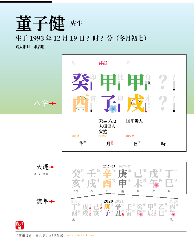 董子健的出生日期生辰八字分析