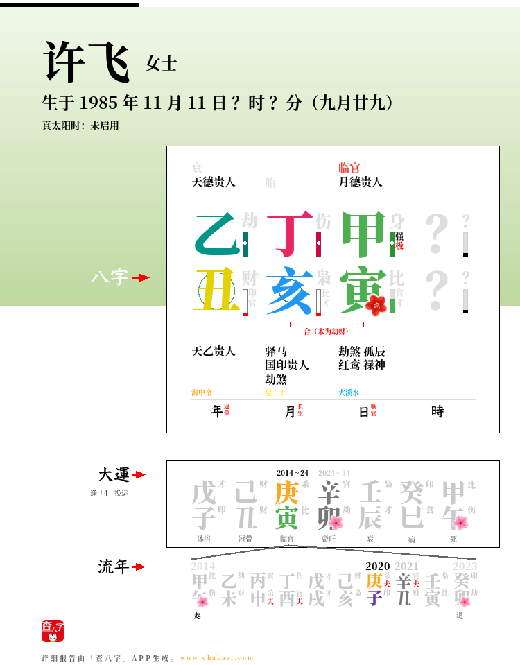 许飞的出生日期生辰八字分析