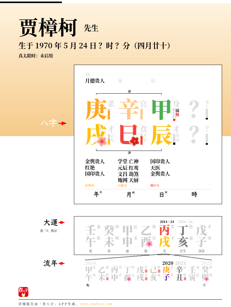 贾樟柯的出生日期生辰八字分析