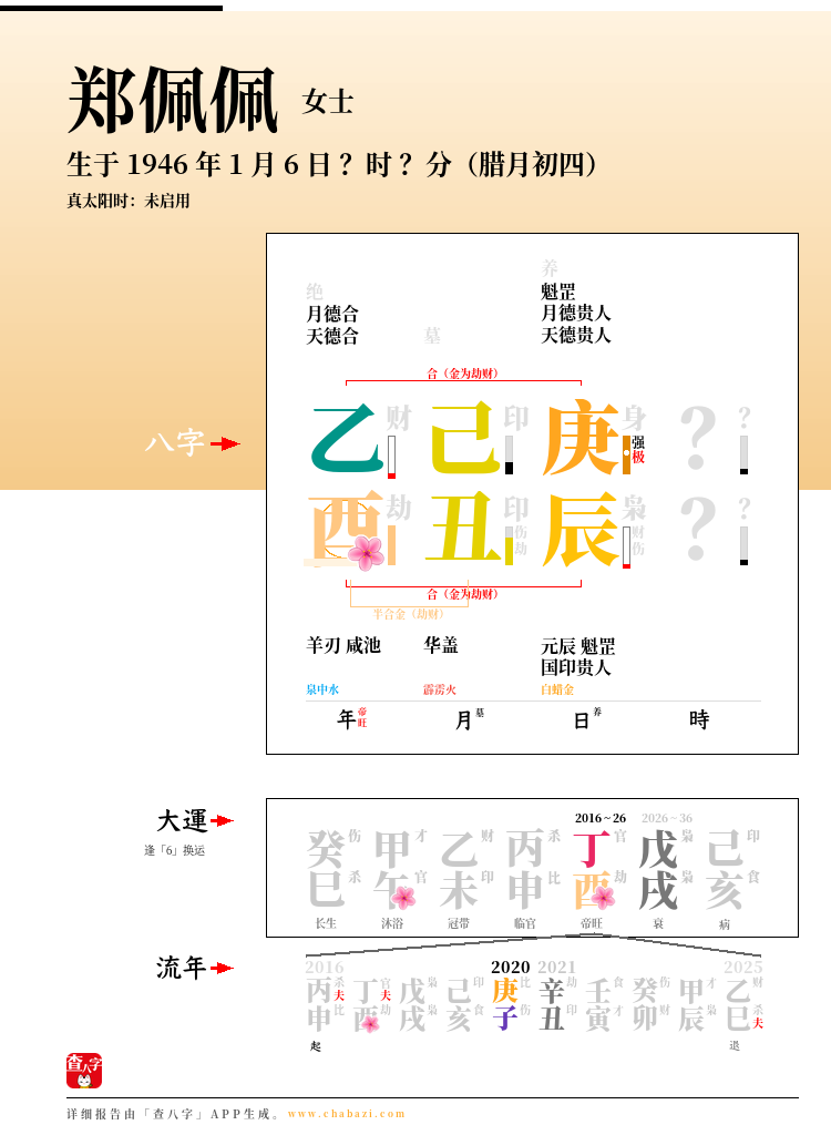 郑佩佩的出生日期生辰八字分析