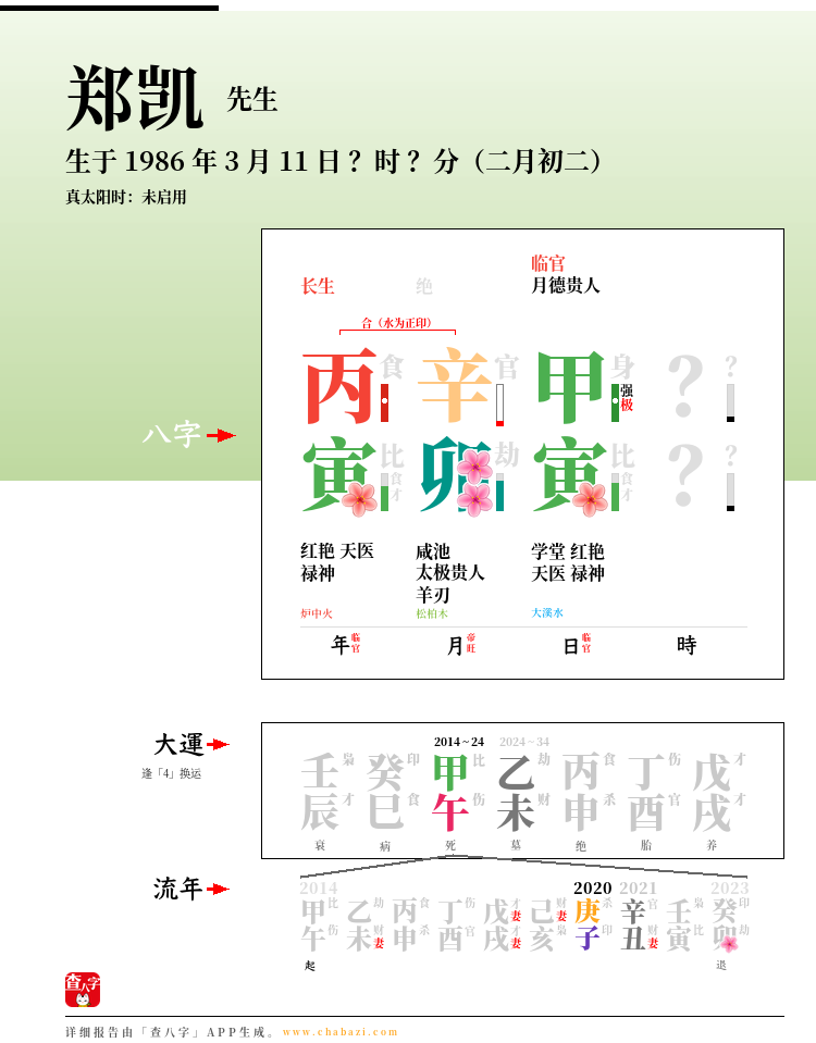 郑凯的出生日期生辰八字分析