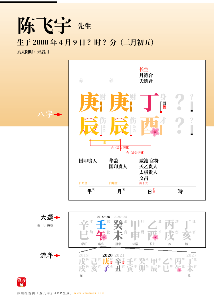 陈飞宇的出生日期生辰八字分析